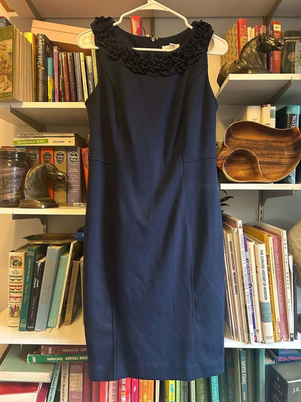 Charter Club Women's Navy Blue Sleeveless Ruffled Collar Sheath Dress Size 6